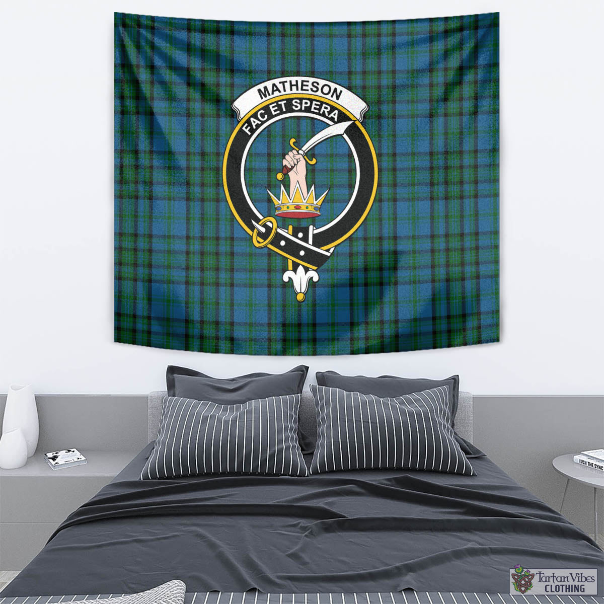 Tartan Vibes Clothing Matheson Hunting Tartan Tapestry Wall Hanging and Home Decor for Room with Family Crest