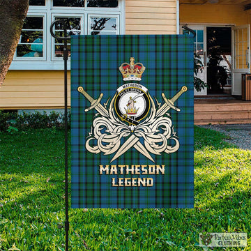 Matheson Hunting Tartan Flag with Clan Crest and the Golden Sword of Courageous Legacy