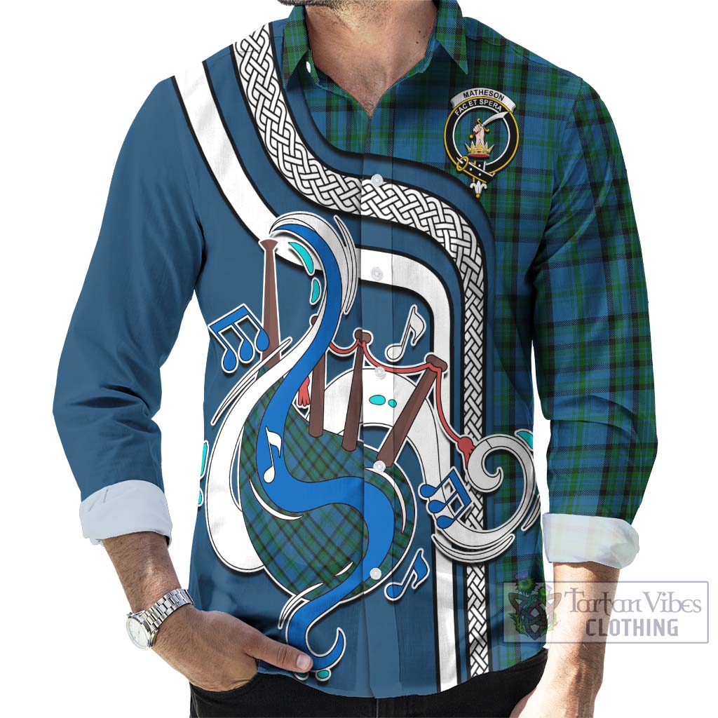 Tartan Vibes Clothing Matheson Hunting Tartan Long Sleeve Button Shirt with Epic Bagpipe Style