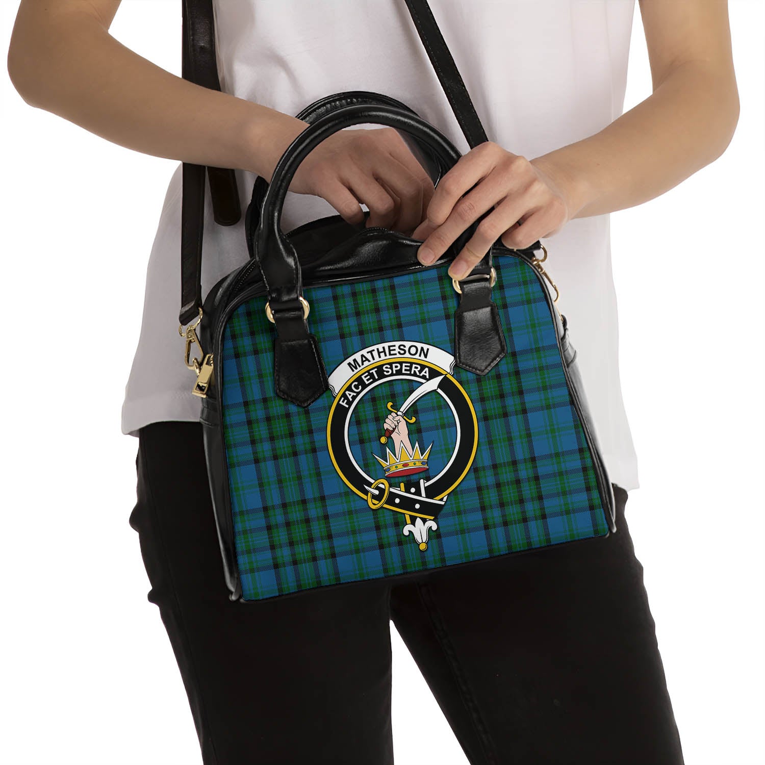 Matheson Hunting Tartan Shoulder Handbags with Family Crest - Tartanvibesclothing