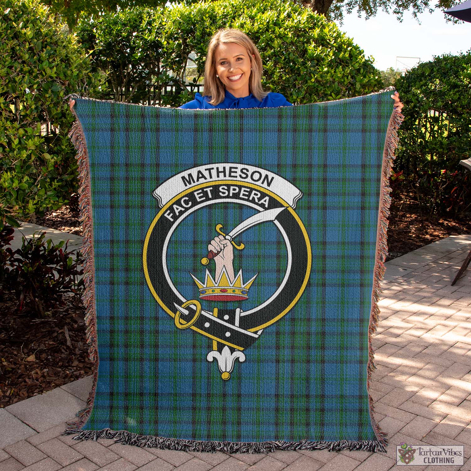Tartan Vibes Clothing Matheson Hunting Tartan Woven Blanket with Family Crest