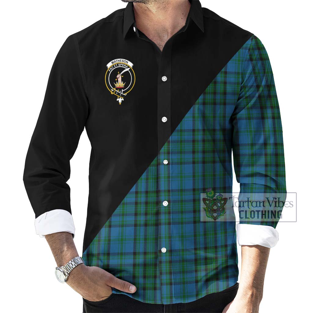 Tartan Vibes Clothing Matheson Hunting Tartan Long Sleeve Button Shirt with Family Crest and Military Logo Style