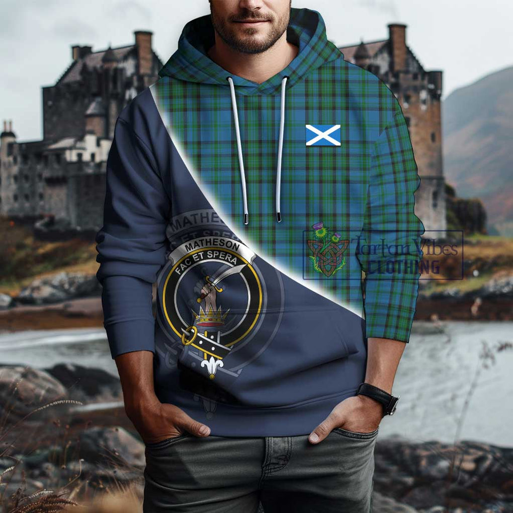 Matheson Hunting Tartan Hoodie with Personalised National Flag and Family Crest Half Style - Tartanvibesclothing Shop