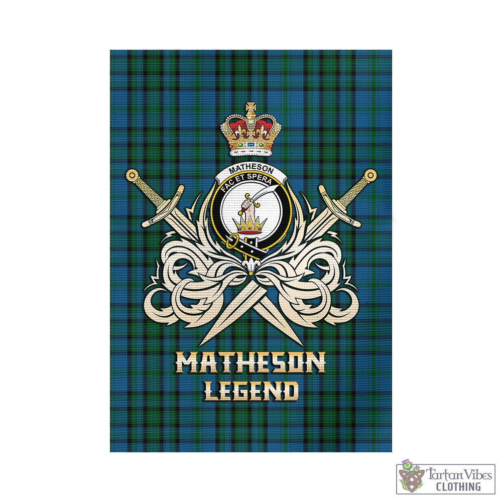 Tartan Vibes Clothing Matheson Hunting Tartan Flag with Clan Crest and the Golden Sword of Courageous Legacy