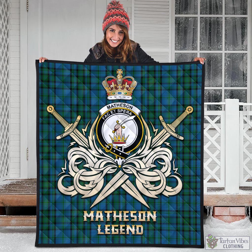 Tartan Vibes Clothing Matheson Hunting Tartan Quilt with Clan Crest and the Golden Sword of Courageous Legacy