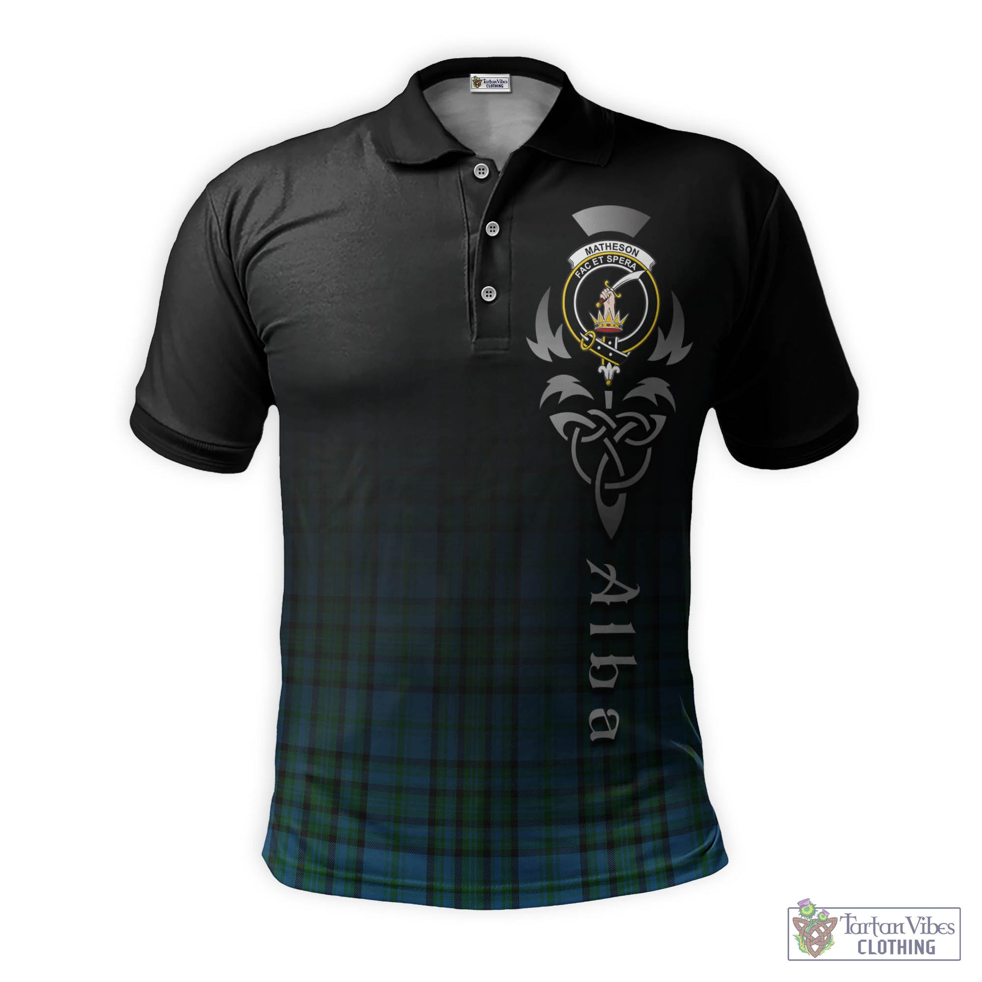 Tartan Vibes Clothing Matheson Hunting Tartan Polo Shirt Featuring Alba Gu Brath Family Crest Celtic Inspired