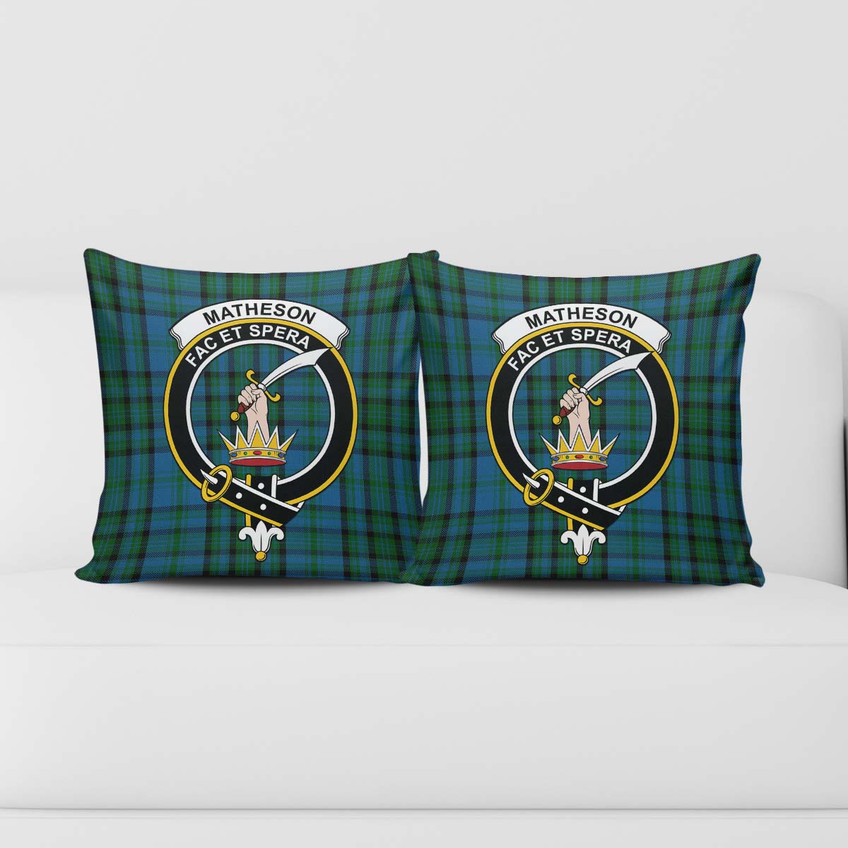 Matheson Hunting Tartan Pillow Cover with Family Crest - Tartanvibesclothing