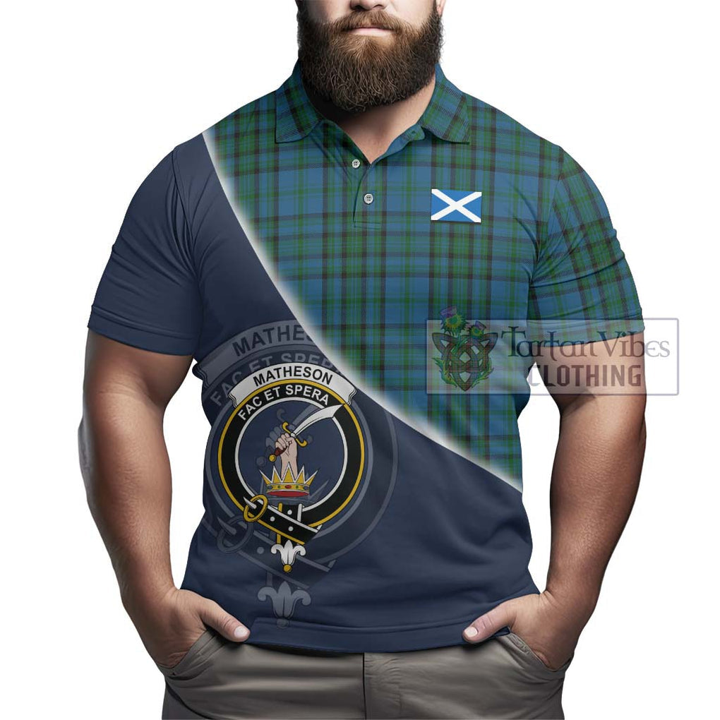 Matheson Hunting Tartan Polo Shirt with Personalised National Flag and Family Crest Half Style - Tartanvibesclothing Shop