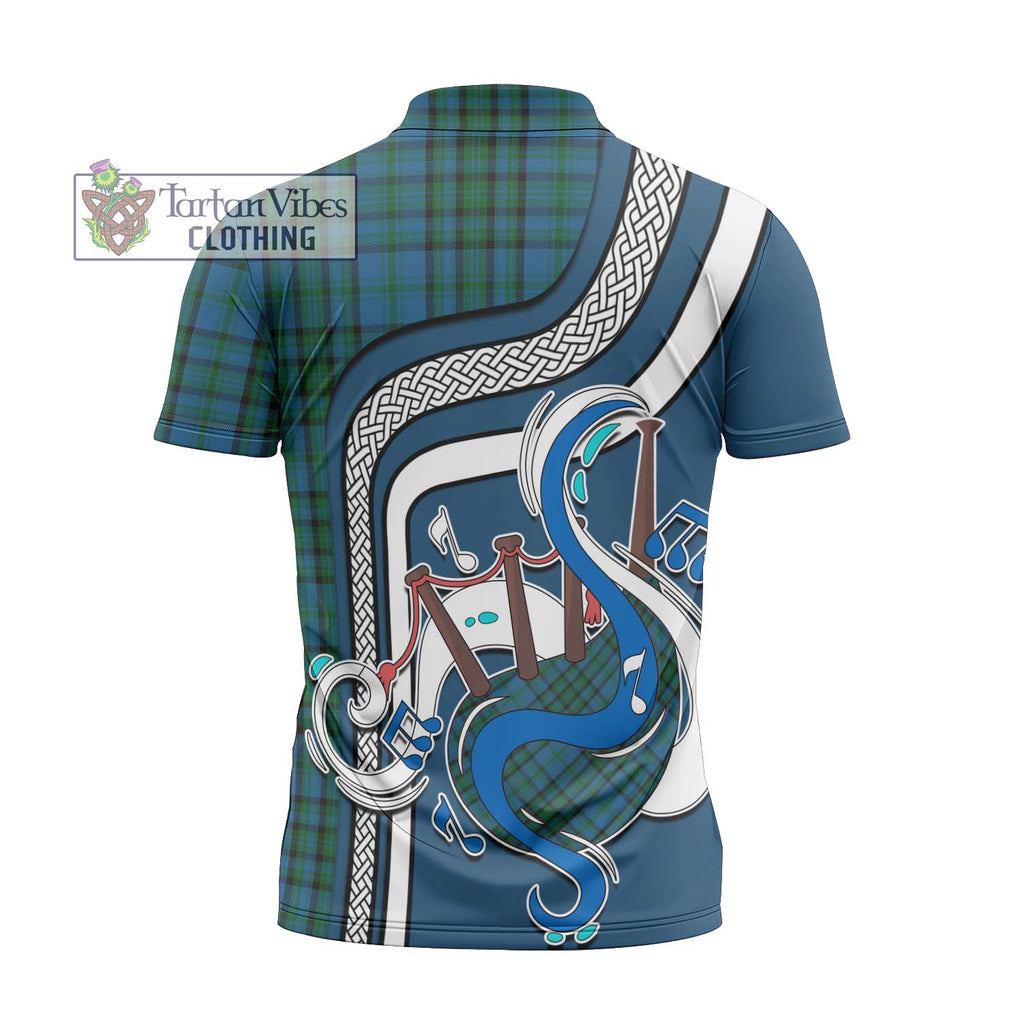 Matheson Hunting Tartan Zipper Polo Shirt with Epic Bagpipe Style - Tartanvibesclothing Shop