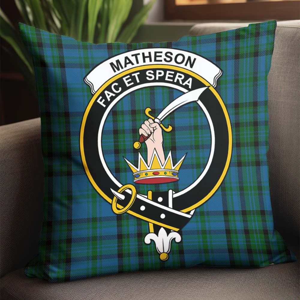 Matheson Hunting Tartan Pillow Cover with Family Crest - Tartanvibesclothing