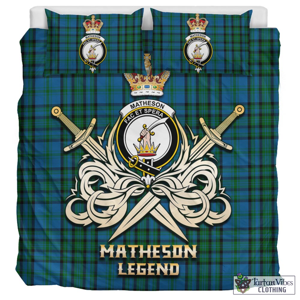 Tartan Vibes Clothing Matheson Hunting Tartan Bedding Set with Clan Crest and the Golden Sword of Courageous Legacy