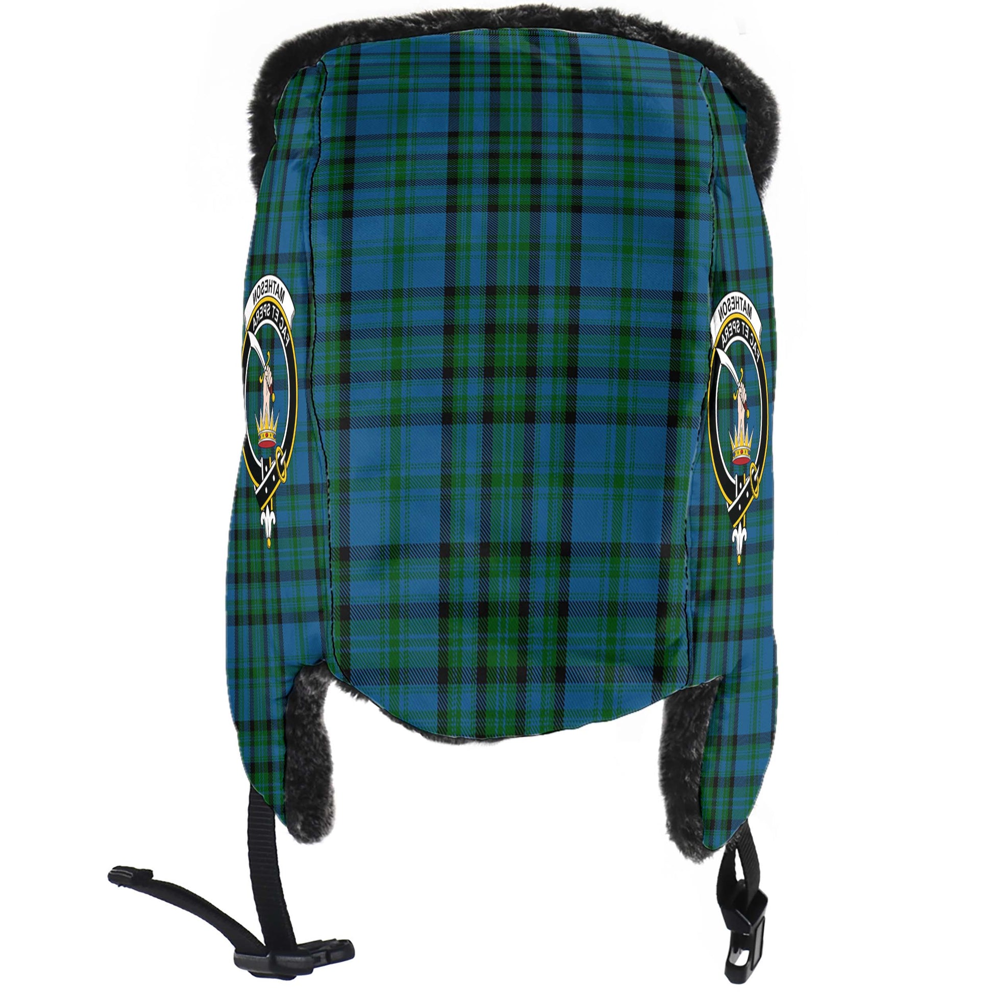 Matheson Hunting Tartan Winter Trapper Hat with Family Crest - Tartanvibesclothing