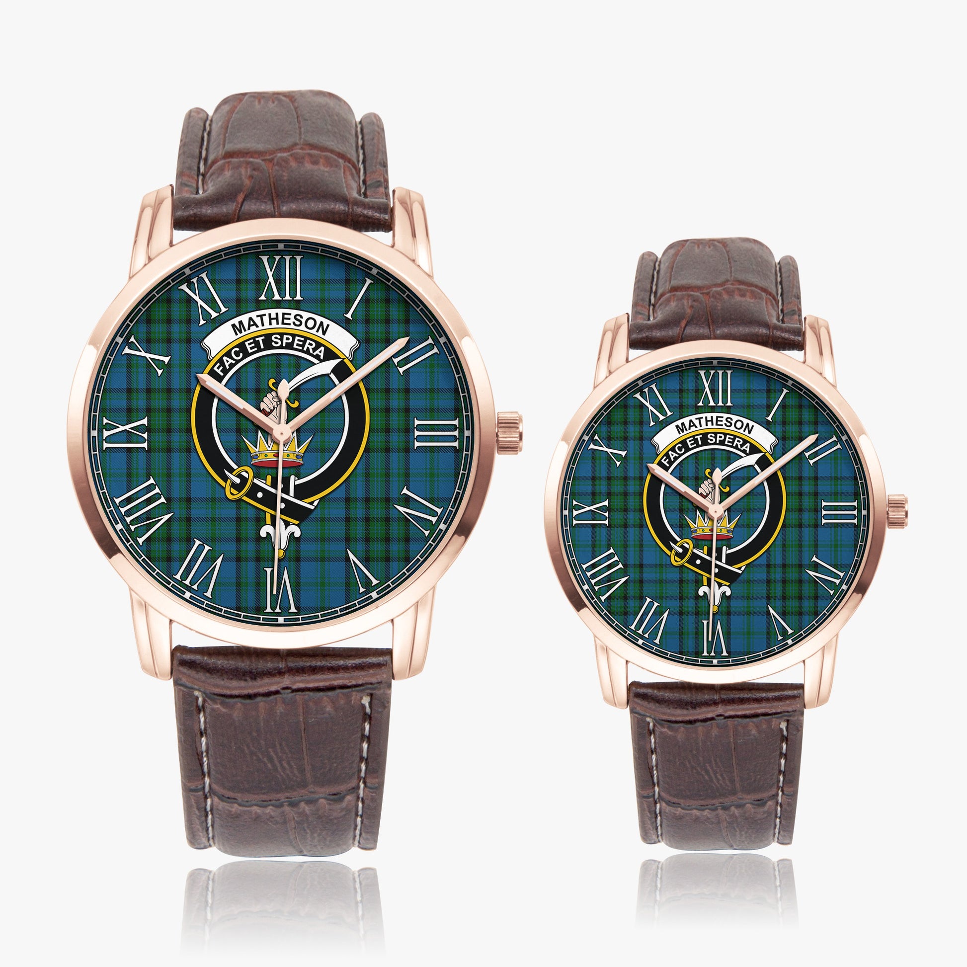 Matheson Hunting Tartan Family Crest Leather Strap Quartz Watch - Tartanvibesclothing