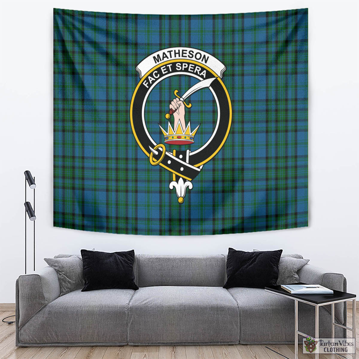Tartan Vibes Clothing Matheson Hunting Tartan Tapestry Wall Hanging and Home Decor for Room with Family Crest