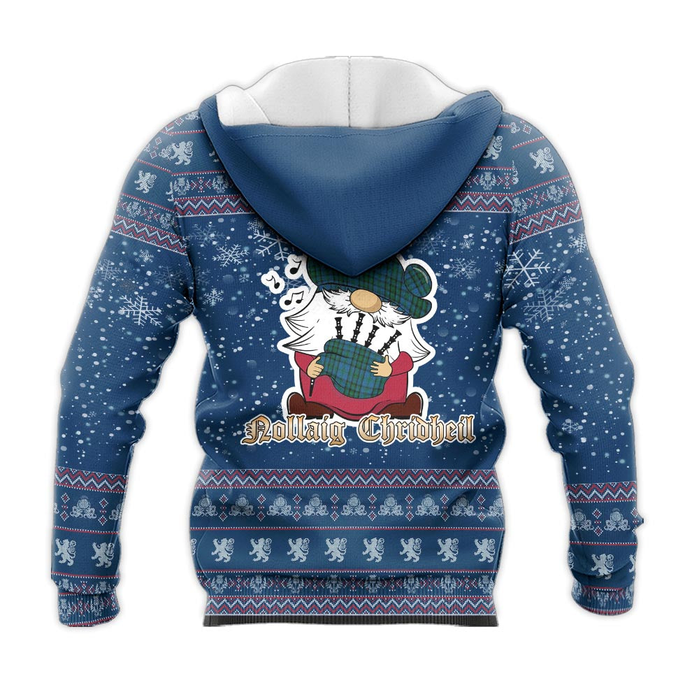 Matheson Hunting Clan Christmas Knitted Hoodie with Funny Gnome Playing Bagpipes - Tartanvibesclothing