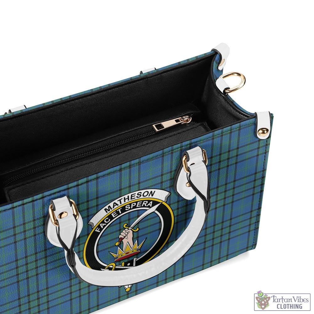 Tartan Vibes Clothing Matheson Hunting Ancient Tartan Luxury Leather Handbags with Family Crest