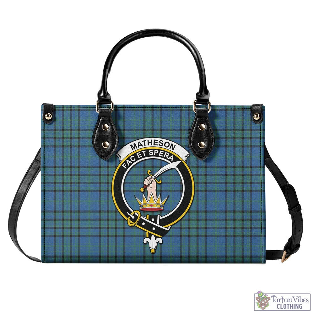 Tartan Vibes Clothing Matheson Hunting Ancient Tartan Luxury Leather Handbags with Family Crest