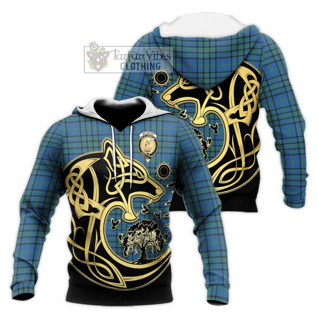 Matheson Hunting Ancient Tartan Knitted Hoodie with Family Crest Celtic Wolf Style Unisex Knitted Pullover Hoodie - Tartan Vibes Clothing