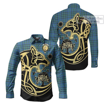 Matheson Hunting Ancient Tartan Long Sleeve Button Shirt with Family Crest Celtic Wolf Style