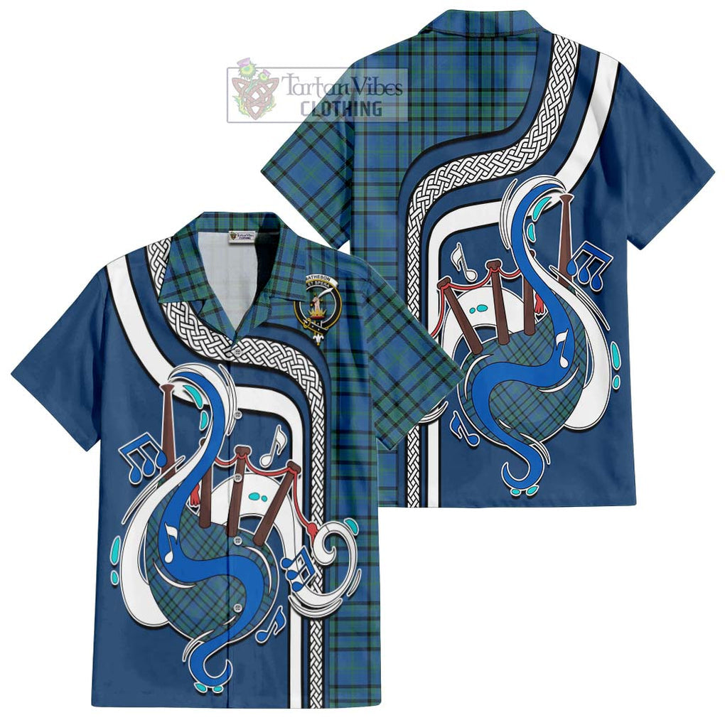 Matheson Hunting Ancient Tartan Short Sleeve Button Shirt with Epic Bagpipe Style Kid - Tartanvibesclothing Shop