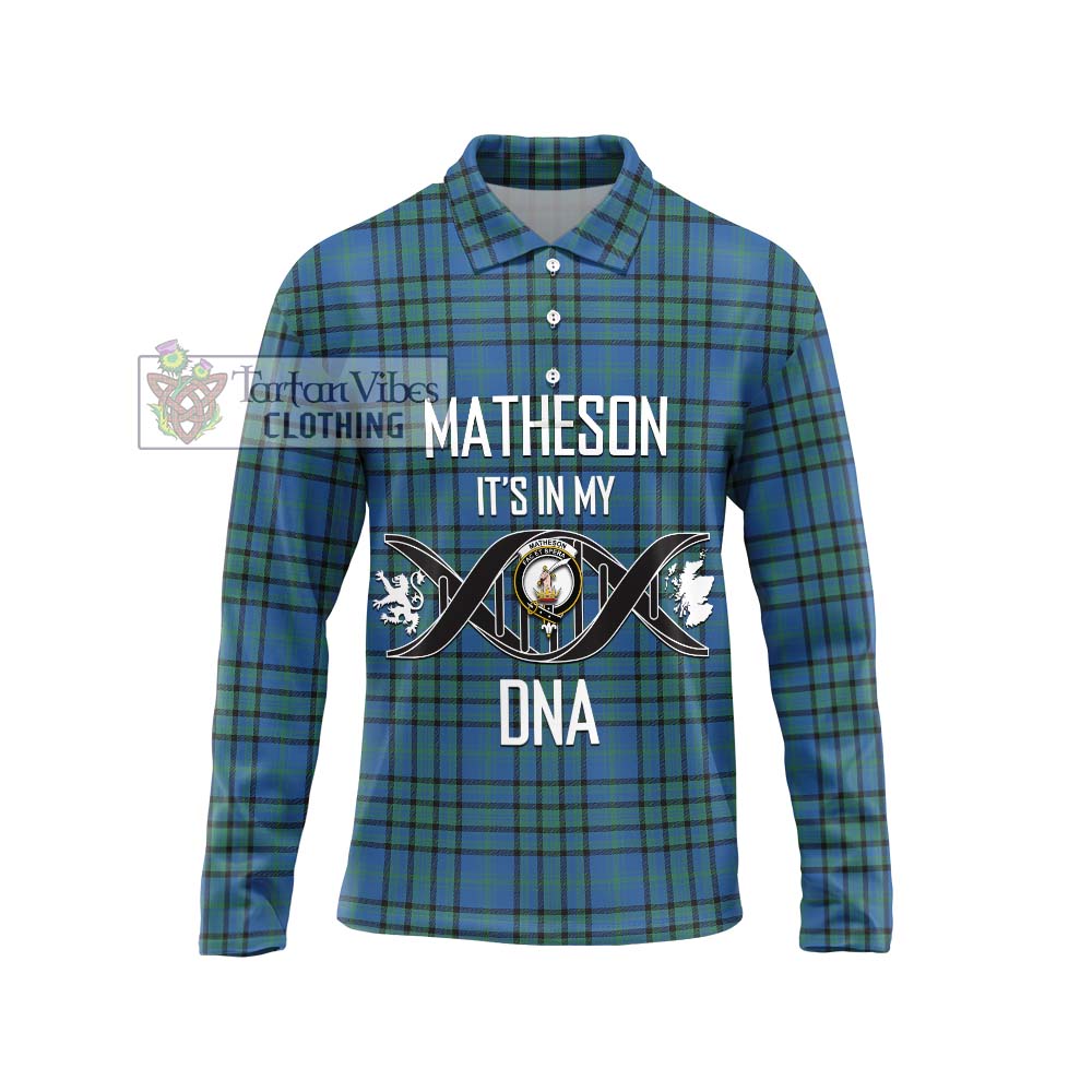 Matheson Hunting Ancient Tartan Long Sleeve Polo Shirt with Family Crest DNA In Me Style Unisex - Tartanvibesclothing Shop