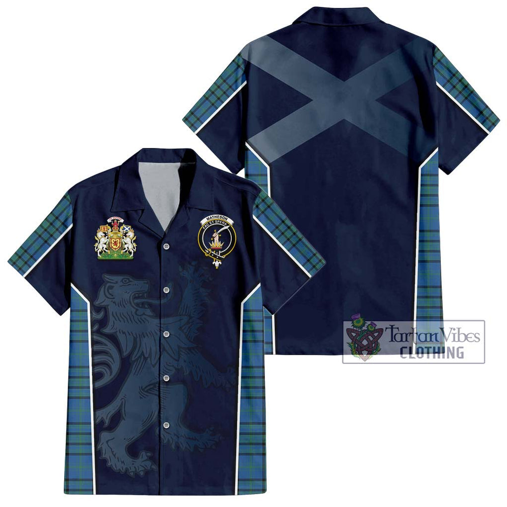 Matheson Hunting Ancient Tartan Short Sleeve Button Shirt with Family Crest and Lion Rampant Vibes Sport Style Kid - Tartan Vibes Clothing