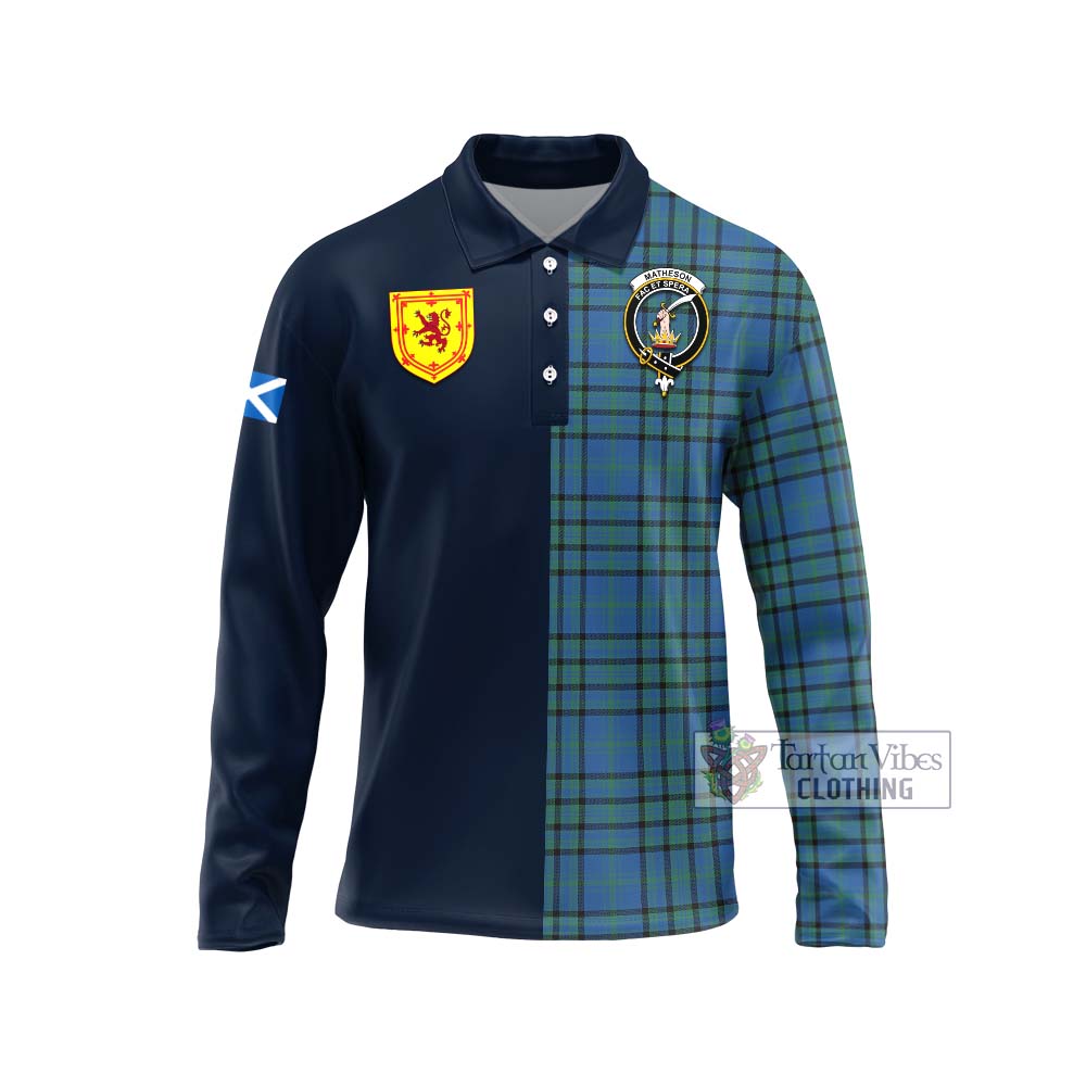 Tartan Vibes Clothing Matheson Hunting Ancient Tartan Long Sleeve Polo Shirt with Scottish Lion Royal Arm Half Style