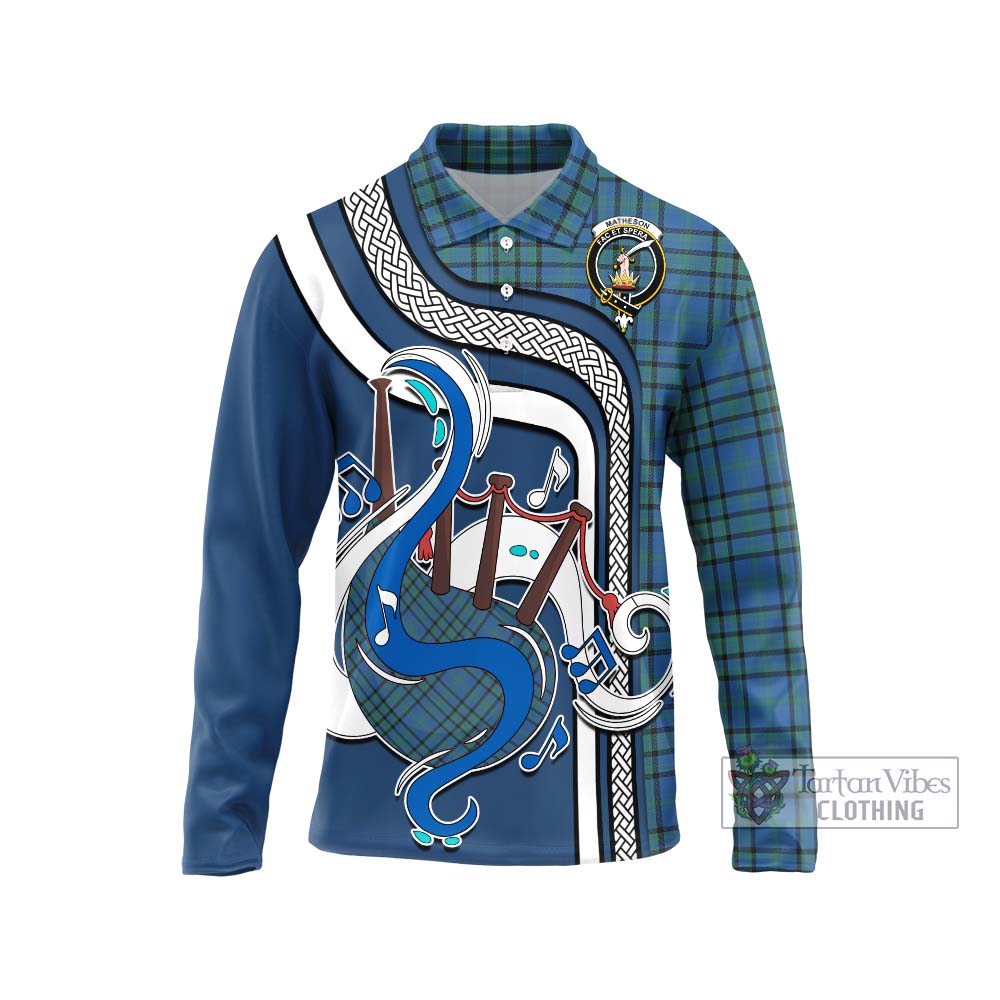 Tartan Vibes Clothing Matheson Hunting Ancient Tartan Long Sleeve Polo Shirt with Epic Bagpipe Style