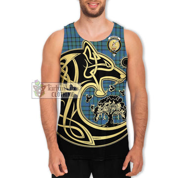 Matheson Hunting Ancient Tartan Men's Tank Top with Family Crest Celtic Wolf Style