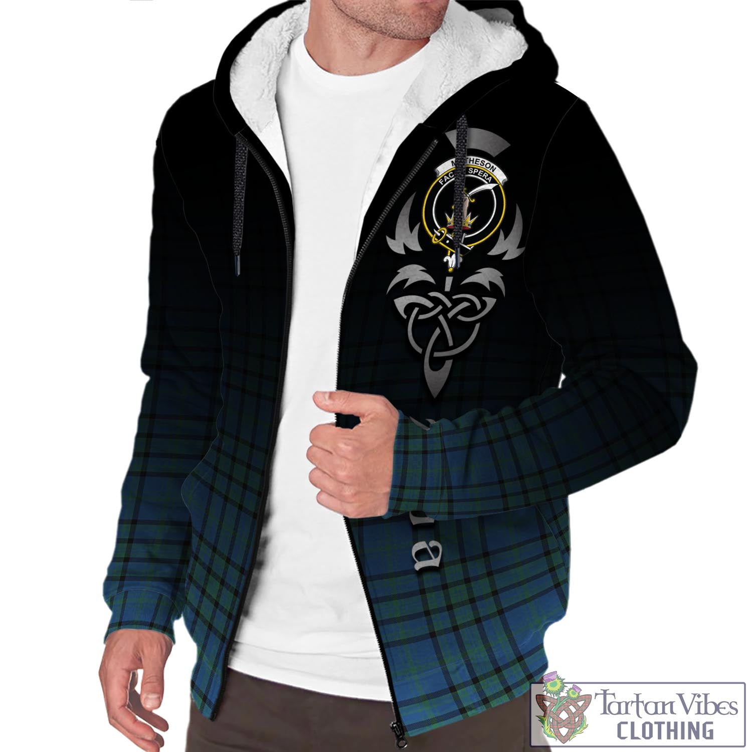 Tartan Vibes Clothing Matheson Hunting Ancient Tartan Sherpa Hoodie Featuring Alba Gu Brath Family Crest Celtic Inspired