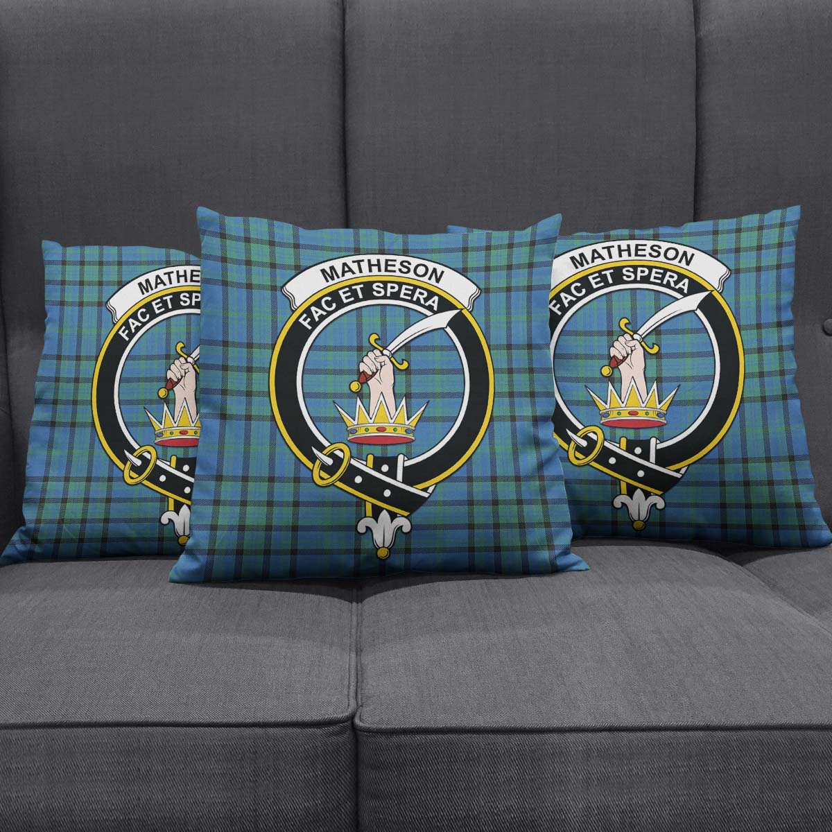 Matheson Hunting Ancient Tartan Pillow Cover with Family Crest Square Pillow Cover - Tartanvibesclothing