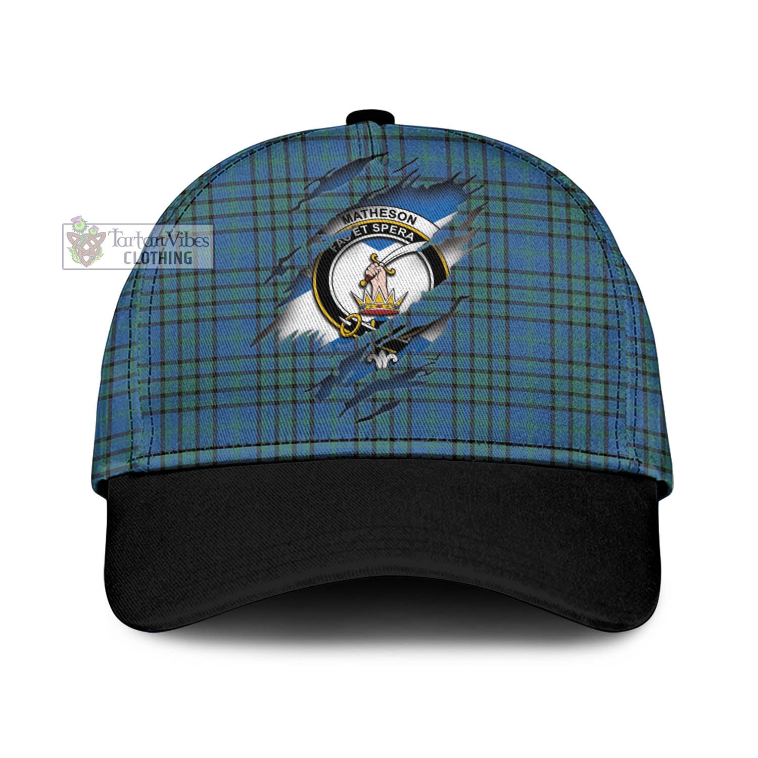 Tartan Vibes Clothing Matheson Hunting Ancient Tartan Classic Cap with Family Crest In Me Style