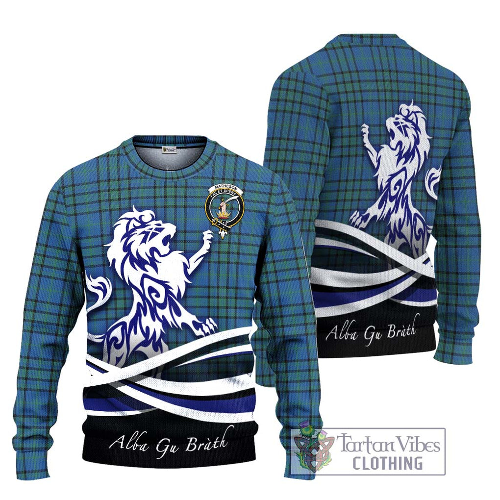 Matheson Hunting Ancient Tartan Knitted Sweater with Alba Gu Brath Regal Lion Emblem Unisex - Tartanvibesclothing Shop