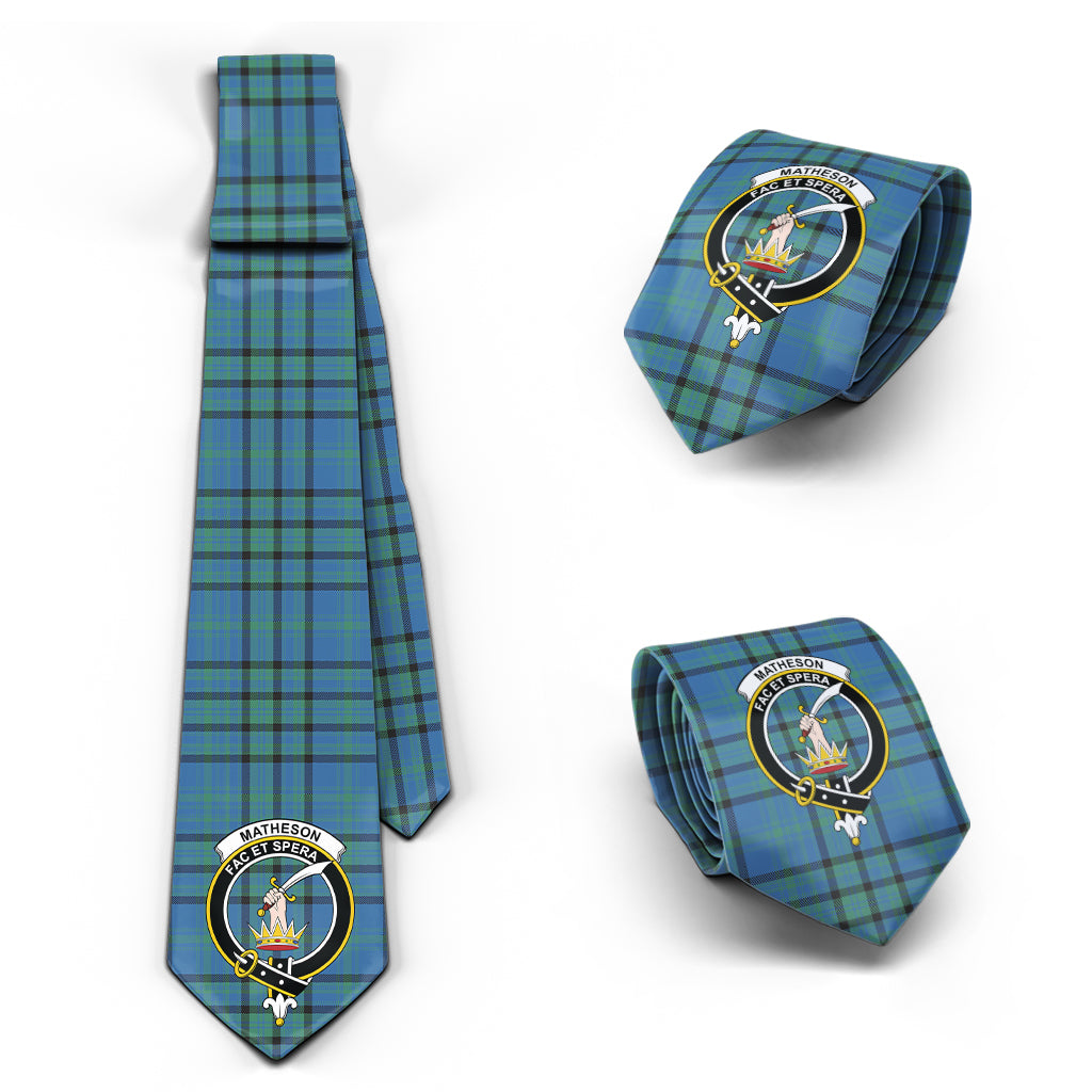 Matheson Hunting Ancient Tartan Classic Necktie with Family Crest Necktie One Size - Tartan Vibes Clothing