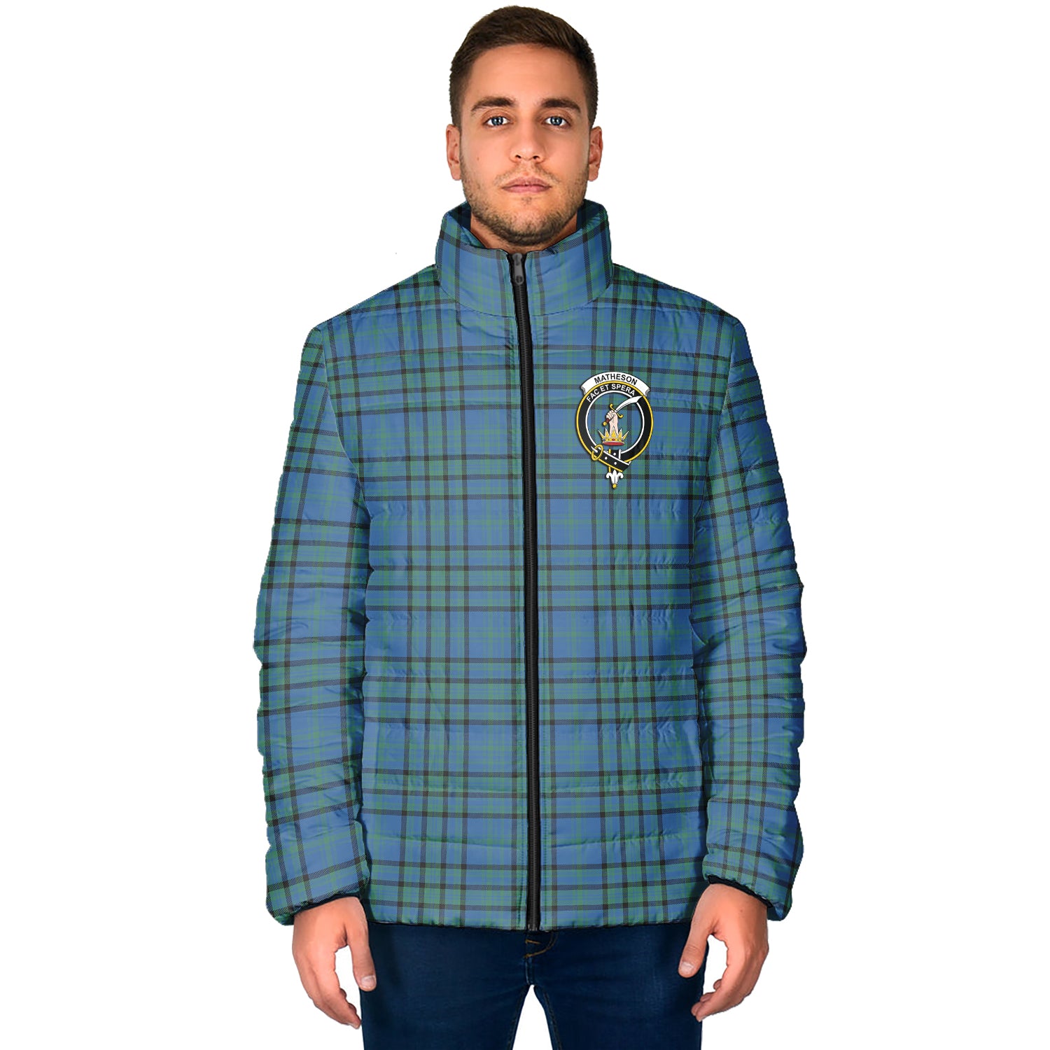 Matheson Hunting Ancient Tartan Padded Jacket with Family Crest - Tartan Vibes Clothing