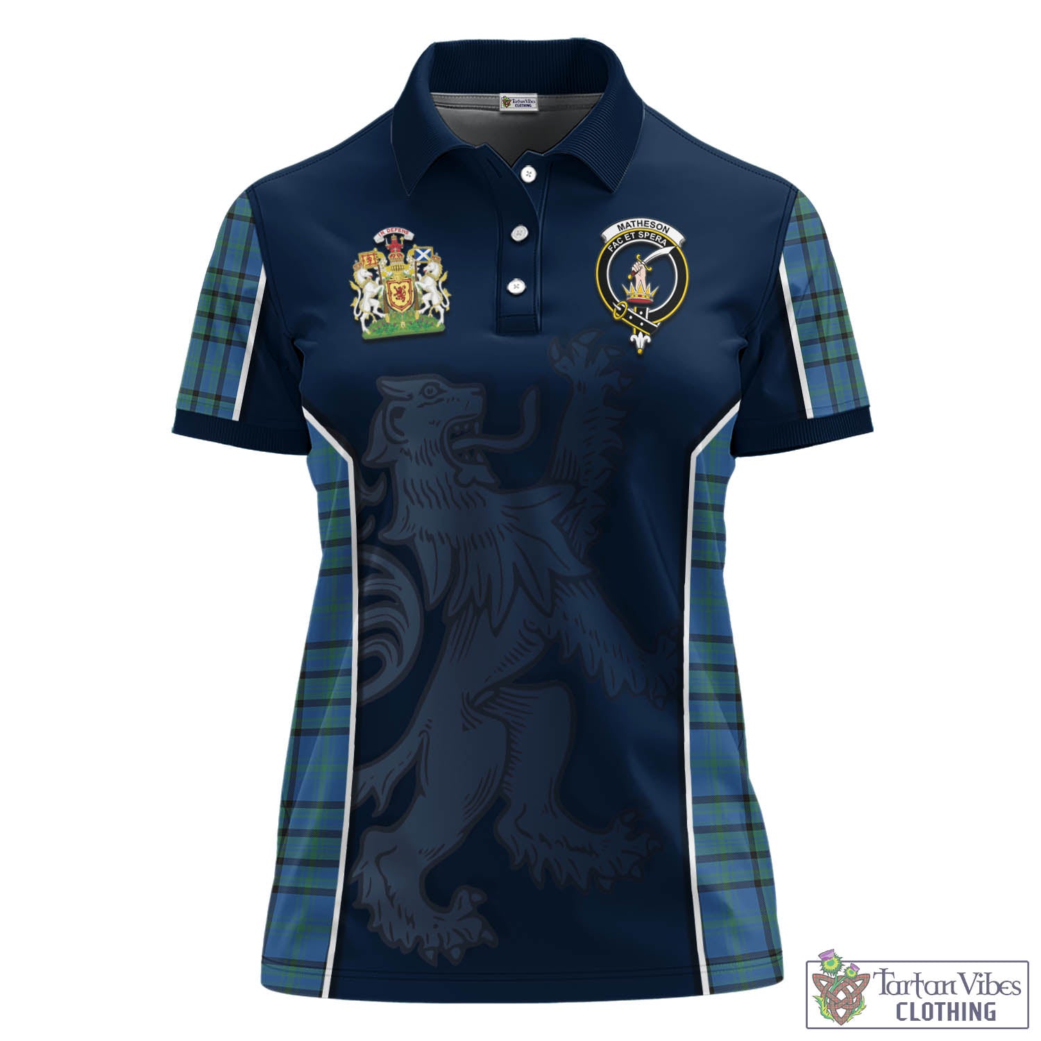 Matheson Hunting Ancient Tartan Women's Polo Shirt with Family Crest and Lion Rampant Vibes Sport Style - Tartan Vibes Clothing