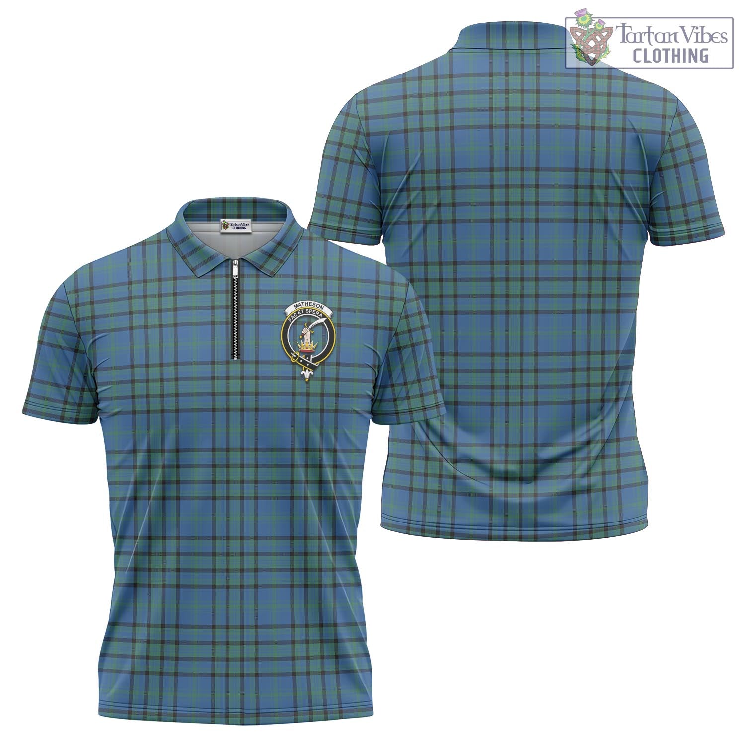 Tartan Vibes Clothing Matheson Hunting Ancient Tartan Zipper Polo Shirt with Family Crest