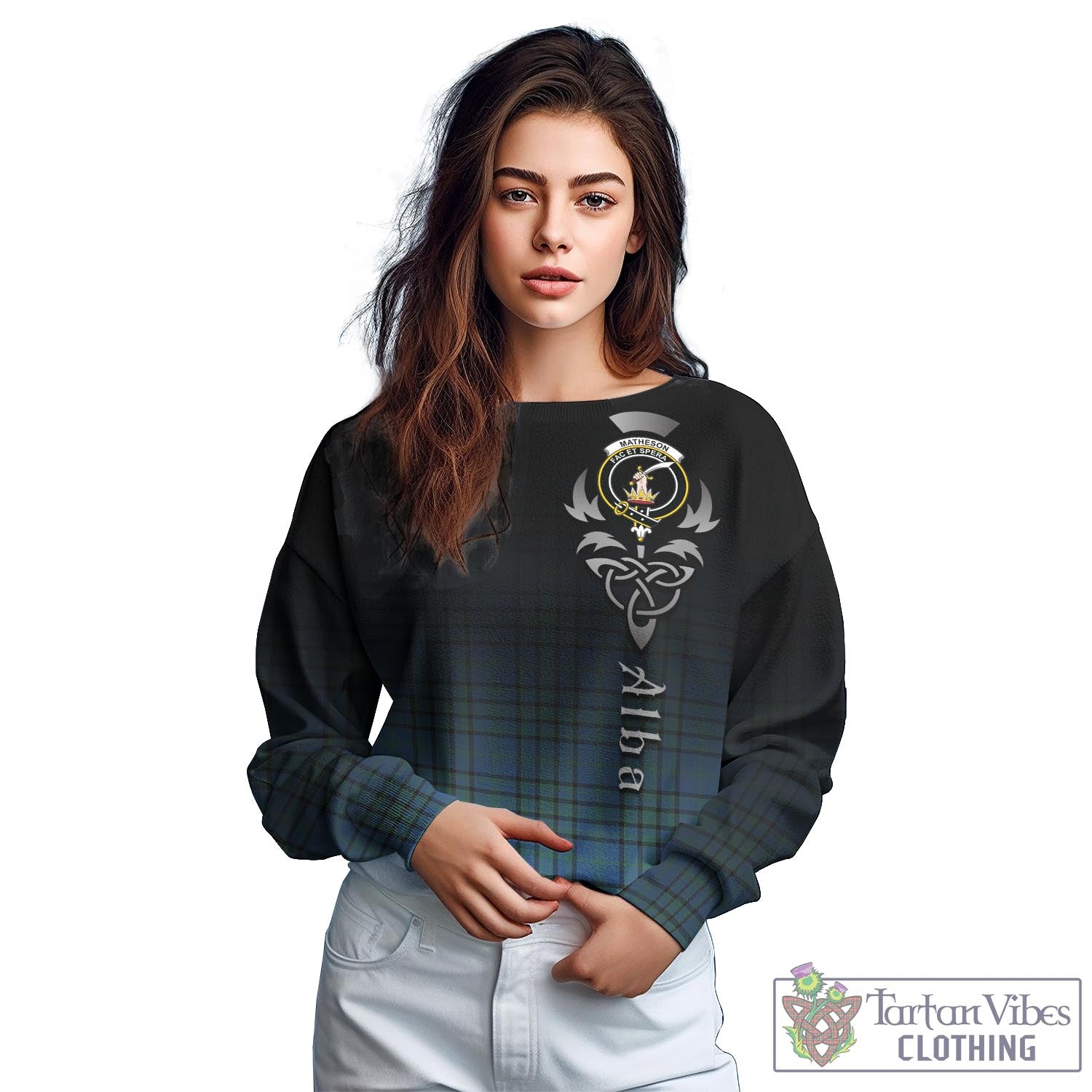 Tartan Vibes Clothing Matheson Hunting Ancient Tartan Sweatshirt Featuring Alba Gu Brath Family Crest Celtic Inspired