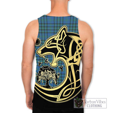 Matheson Hunting Ancient Tartan Men's Tank Top with Family Crest Celtic Wolf Style