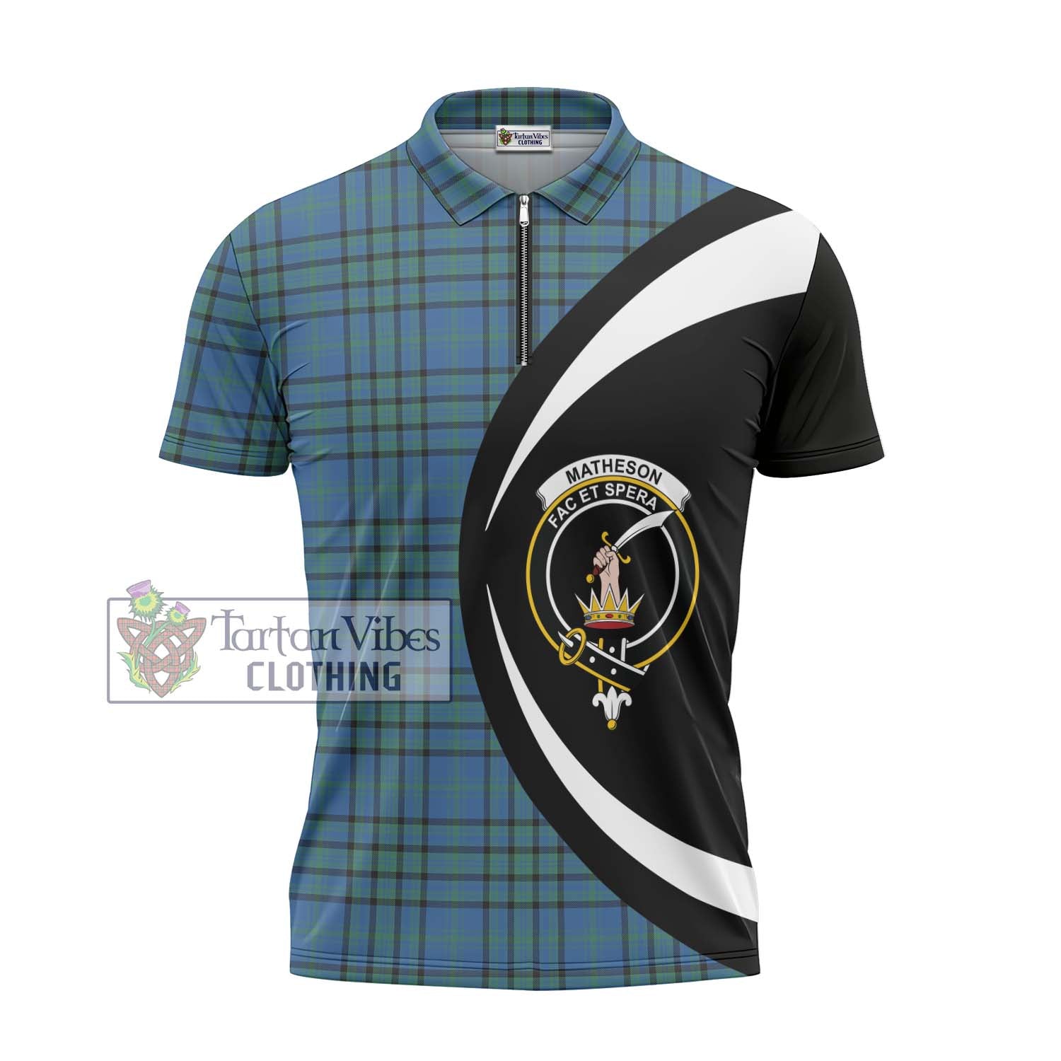 Tartan Vibes Clothing Matheson Hunting Ancient Tartan Zipper Polo Shirt with Family Crest Circle Style