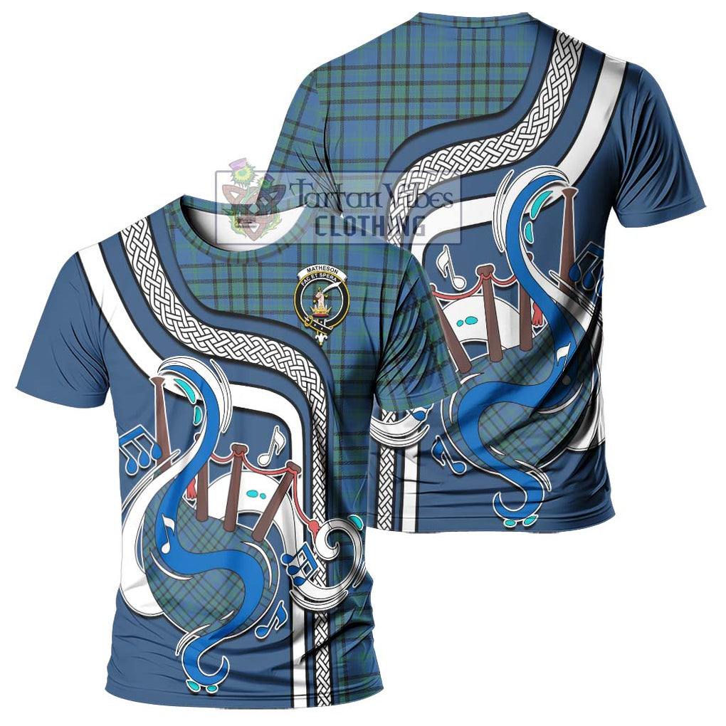 Matheson Hunting Ancient Tartan T-Shirt with Epic Bagpipe Style - Tartanvibesclothing Shop