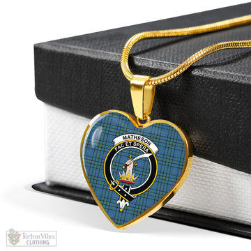 Matheson Hunting Ancient Tartan Heart Necklace with Family Crest