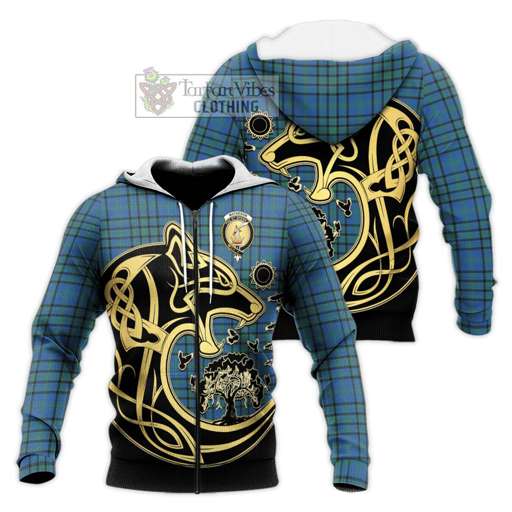 Matheson Hunting Ancient Tartan Knitted Hoodie with Family Crest Celtic Wolf Style Unisex Knitted Zip Hoodie - Tartan Vibes Clothing