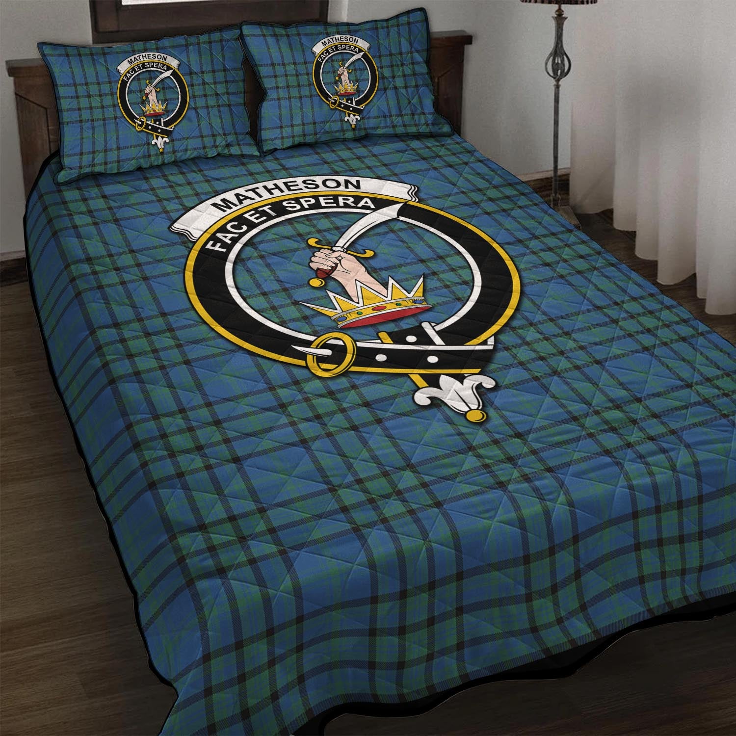 Matheson Hunting Ancient Tartan Quilt Bed Set with Family Crest - Tartan Vibes Clothing