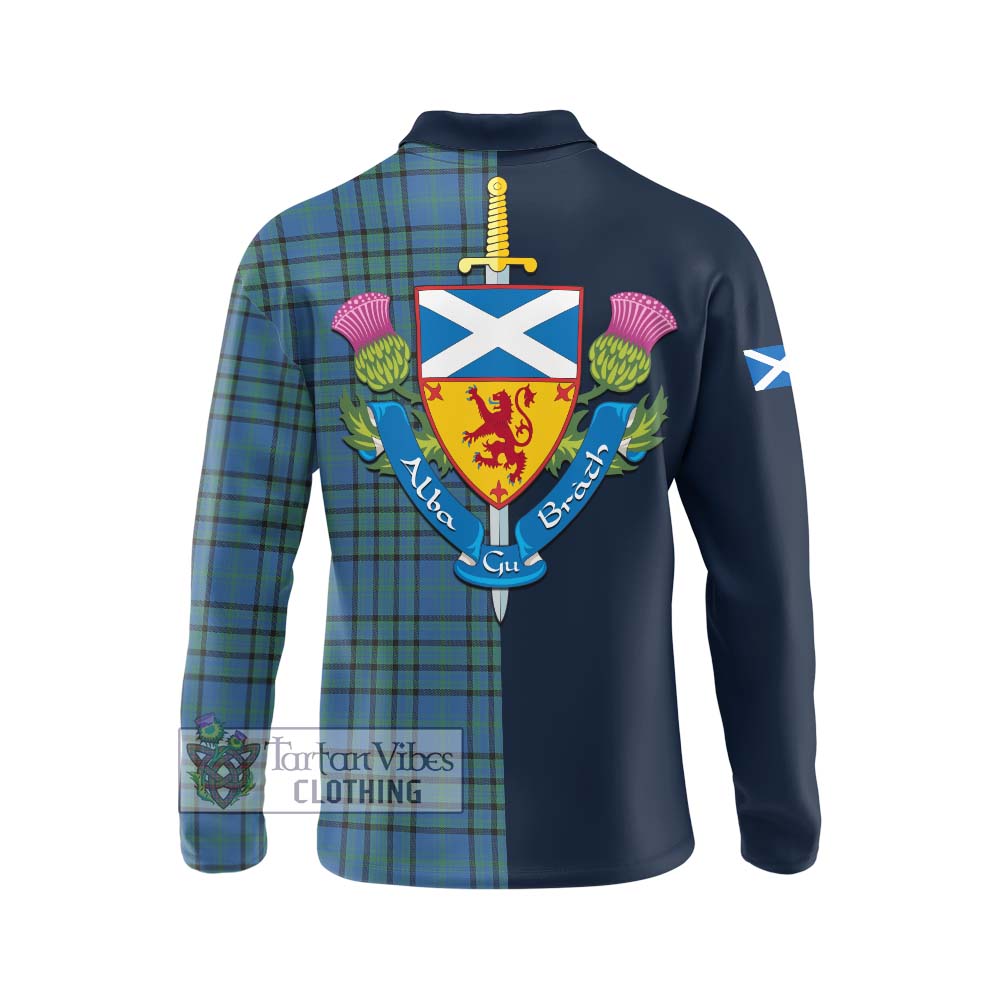 Tartan Vibes Clothing Matheson Hunting Ancient Tartan Long Sleeve Polo Shirt with Scottish Lion Royal Arm Half Style