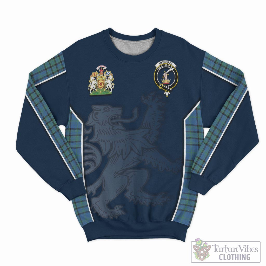 Tartan Vibes Clothing Matheson Hunting Ancient Tartan Sweater with Family Crest and Lion Rampant Vibes Sport Style