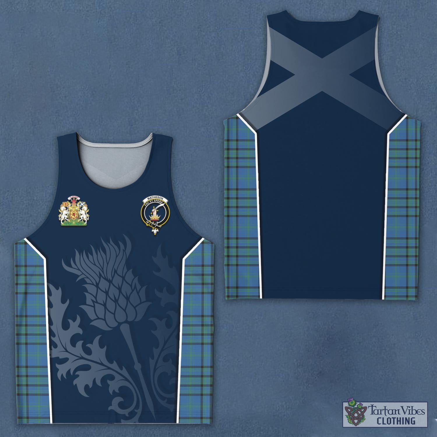 Tartan Vibes Clothing Matheson Hunting Ancient Tartan Men's Tanks Top with Family Crest and Scottish Thistle Vibes Sport Style