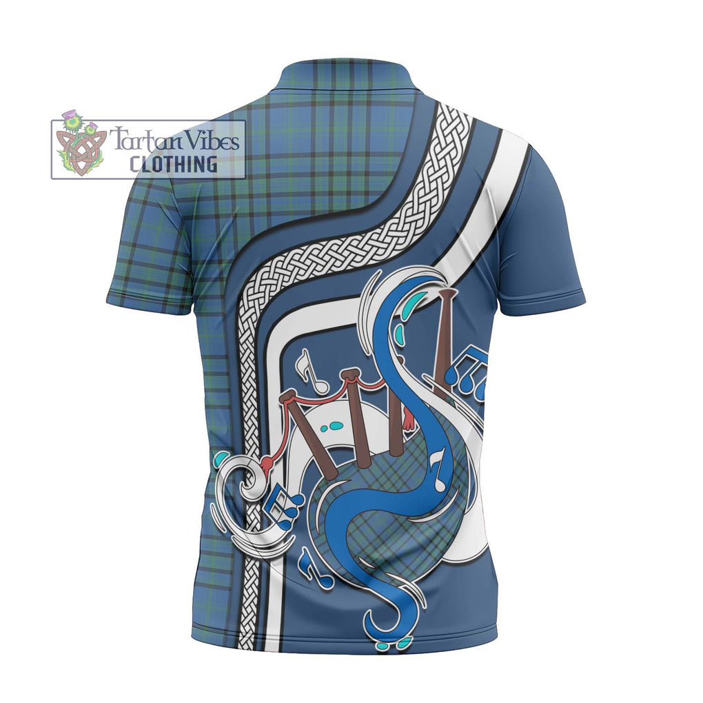 Matheson Hunting Ancient Tartan Zipper Polo Shirt with Epic Bagpipe Style - Tartanvibesclothing Shop