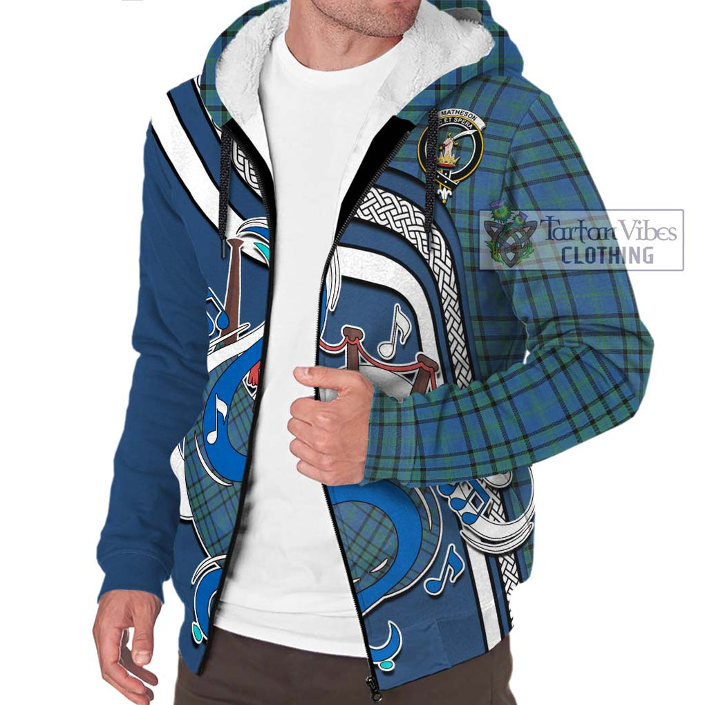 Matheson Hunting Ancient Tartan Sherpa Hoodie with Epic Bagpipe Style Unisex - Tartanvibesclothing Shop