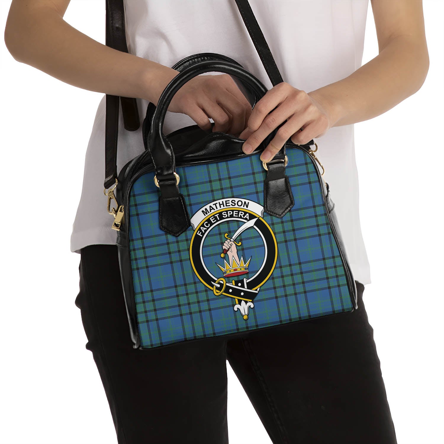 Matheson Hunting Ancient Tartan Shoulder Handbags with Family Crest - Tartanvibesclothing